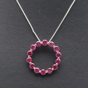 Pink Garnet Halo Pendant Necklace Rose Gold Wash